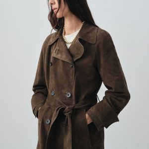 100% suede double-breasted trench coat