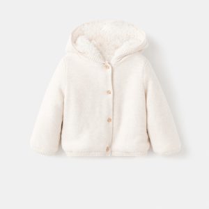 Knit cardigan with fleece lining