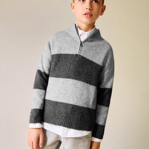 Striped sweater with perkins neck