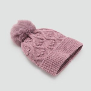 Textured hat with pom-pom