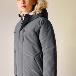 Anorak with shearling-effect hood