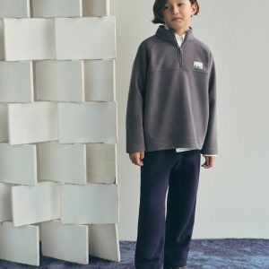 Polar fleece sweatshirt with a perkins neck