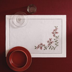 Embroidered Christmas floral placemat