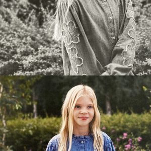 Embroidered denim blouse