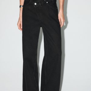 Wide-leg mid-rise jeans with a crossover waistband