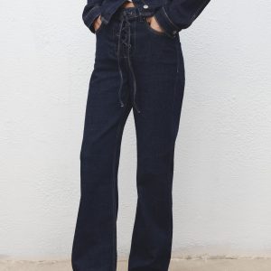 Flared jeans with drawstrings