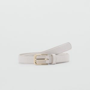 Thin crocodile-effect leather belt