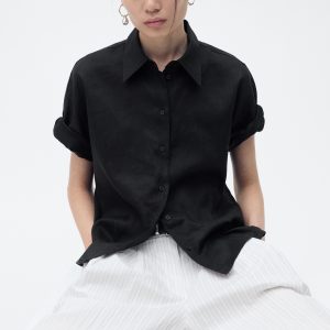 Short sleeve linen-blend shirt