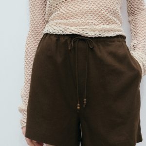 Straight-fit linen shorts with drawstring
