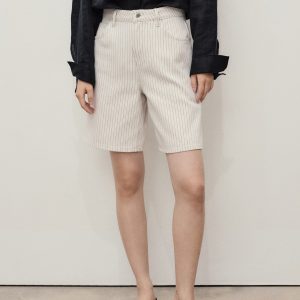 High-waist straight-fit denim shorts