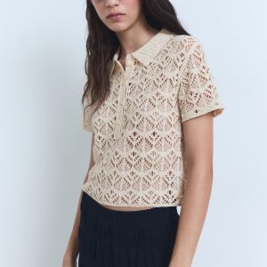 Short-sleeved crochet sweater
