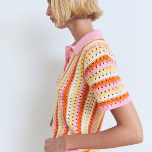 Two-tone striped crochet sweater
