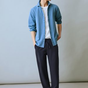 Cotton linen-blend trousers