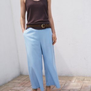 Cropped linen-blend pants