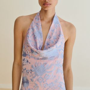 Asymmetrical dress with embroidered fringes