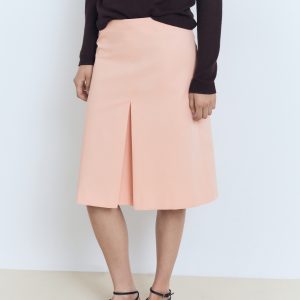 Cotton midi-skirt with pleat detail