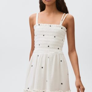 Embroidered cotton dress with floral pattern