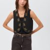 Floral-embroidered vest