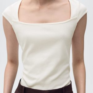 Cotton t-shirt with low neckline