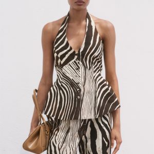 Zebra-print linen vest