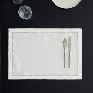 100% linen placemat with embroidered detail