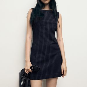 Boat-neck pinstripe dress