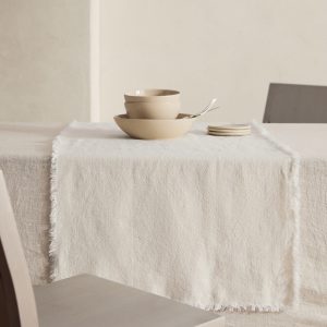 Linen table runner with tassels