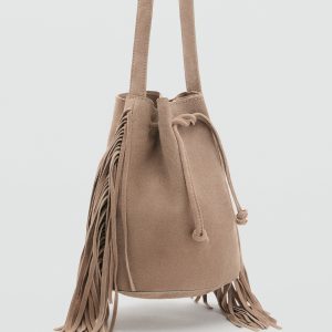 Fringed leather bucket bag