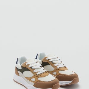 Lace-up mixed sneakers