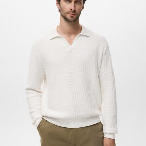 Knitted structured polo sweater