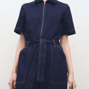 Belt denim jumpsuit