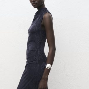 Embroidered dress with draped collar