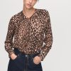 Satin leopard-print blouse with bow