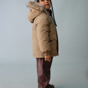 Anorak with shearling-effect hood
