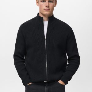 Ribbed-knit cardigan with zipper