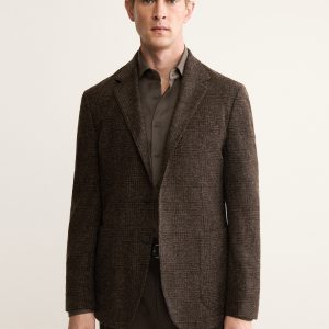 Slim-fit micro-check wool-blend jacket