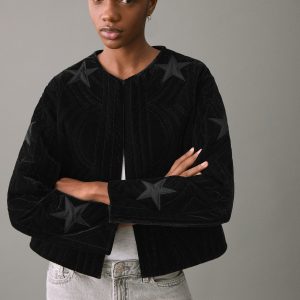 Velvet bomber jacket with star