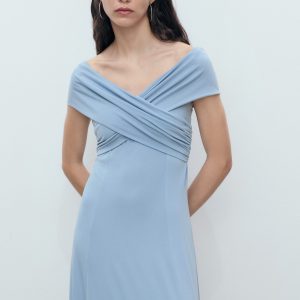 A-line dress with crossover neckline