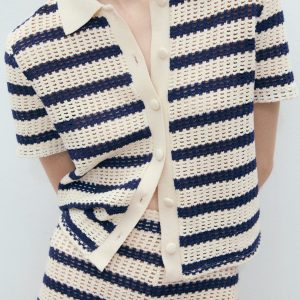 Short-sleeved striped cardigan