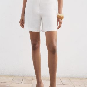 Linen straight-fit mid-rise shorts