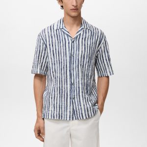 Short-sleeved striped cotton shirt