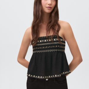 Embroidered strapless top