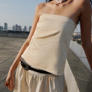 Strapless linen-blend top