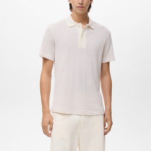 Knitted cotton polo shirt with lace pattern