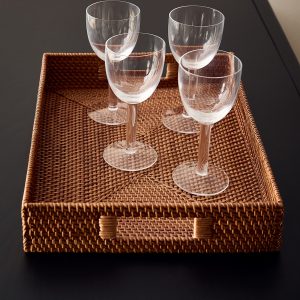 Rattan decorative tray with handles