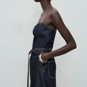 Strapless denim jumpsuit