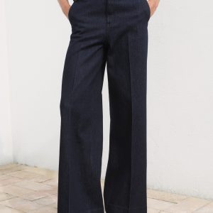 High-waisted wide leg denim pants
