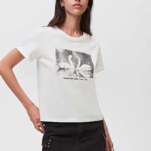 Cotton t-shirt with swan pattern