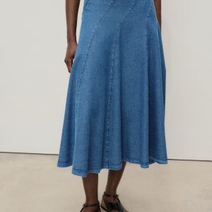Denim midi-skirt with stitching
