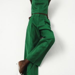 Straight-fit linen-blend suit pants